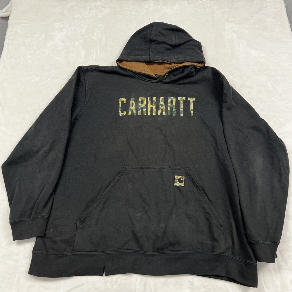 Carhartt Hoodie Mens 2XL Black Camo Logo Loose Fit TS5486-M 105486 BLK